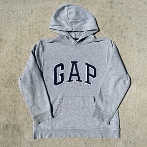 GAP Hoodie Grey Spellout Pullover Size S M 19x23 Casual Y2K